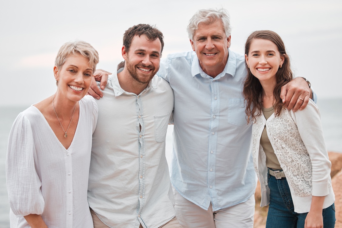 Shot of a happy family enjoying a day along the coast.
