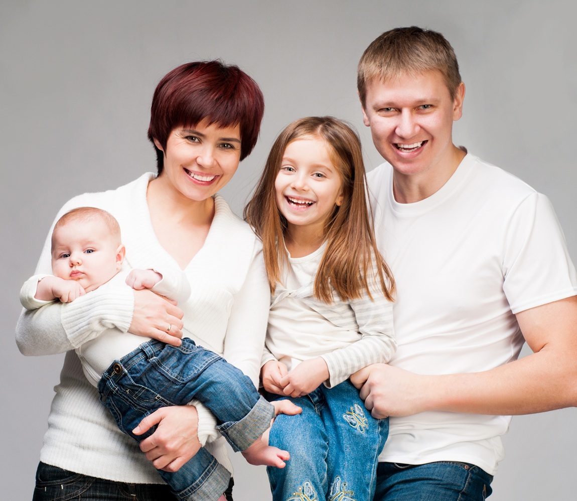 young happy family, studio shot